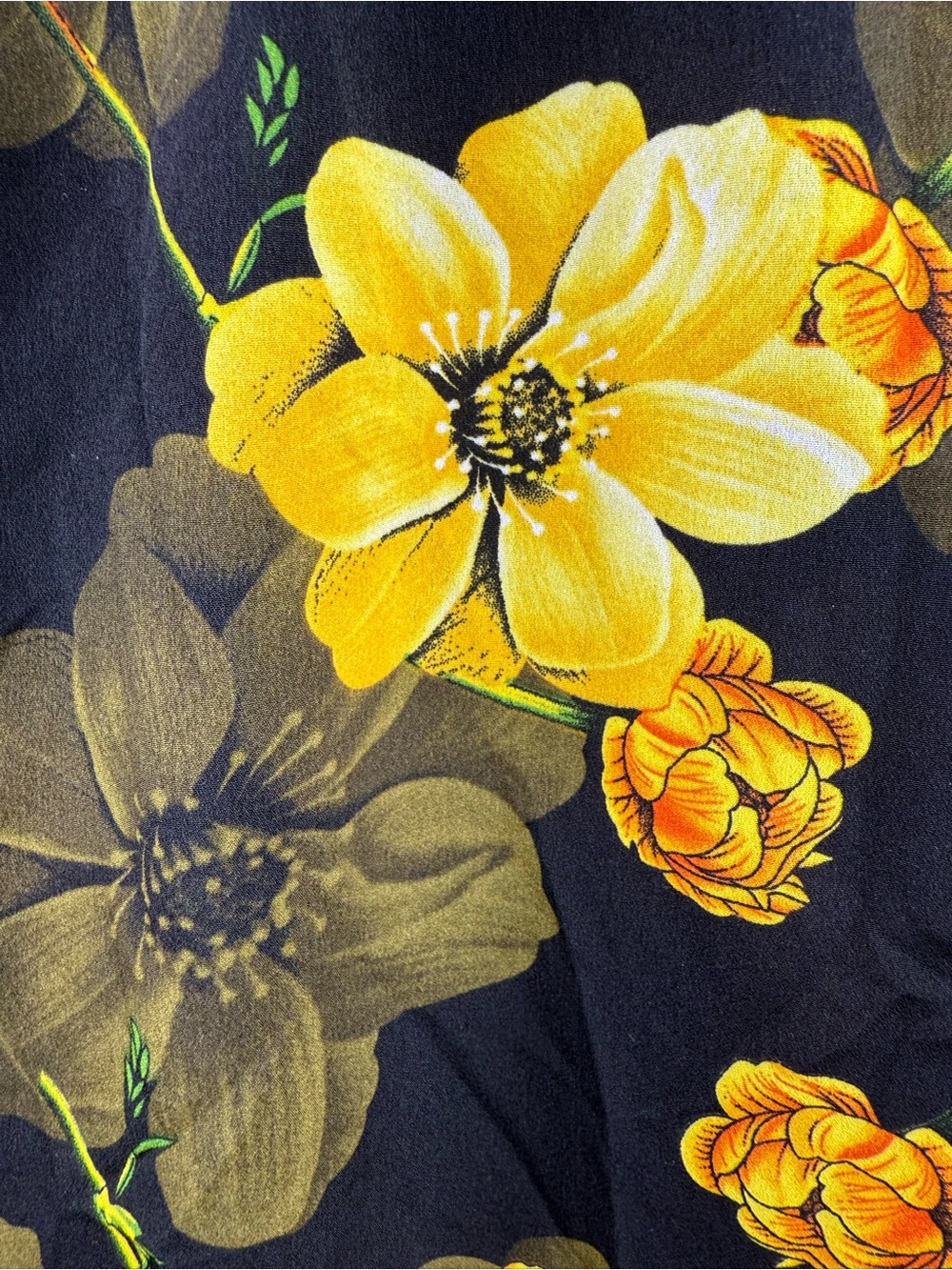 RANLEGE shirt blouse flowers ruffle Yellow Floral Long-Sleeve Blouse - Black - Picture 7 of 16
